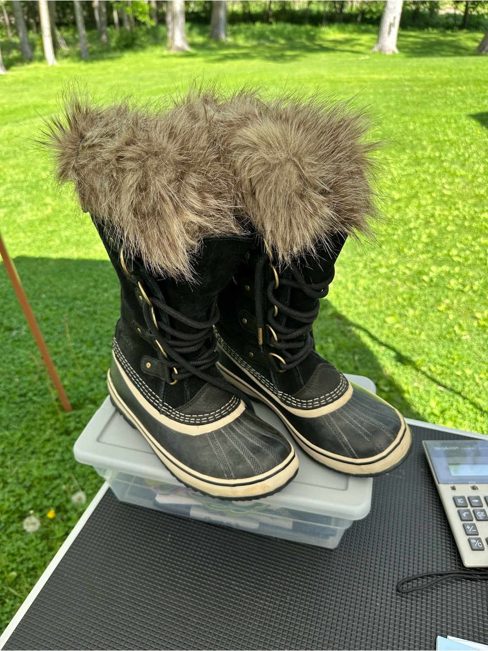 Sorel Black Waterproof Winter Boots with Faux Fur Trim